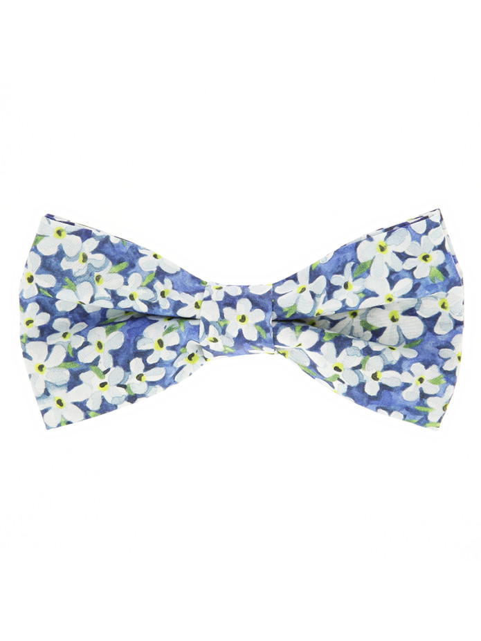 Papillon liberty blu con fiori bianchi - Jasmin