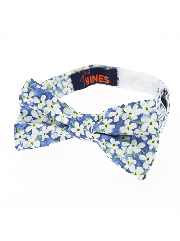 Papillon liberty blu con fiori bianchi - Jasmin