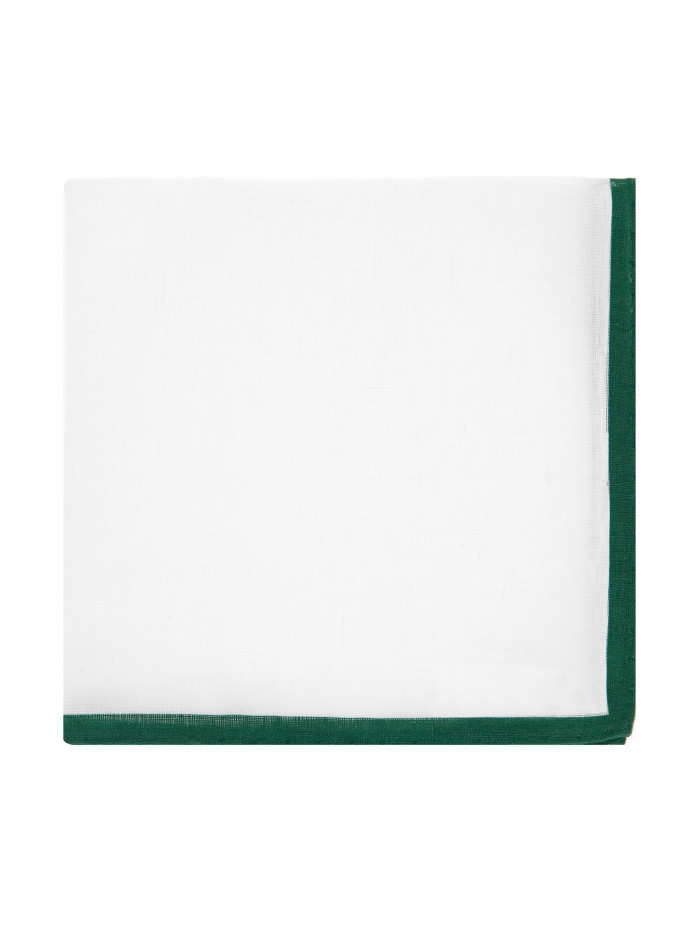 Pochette da taschino in lino bianco con orlo verde inglese