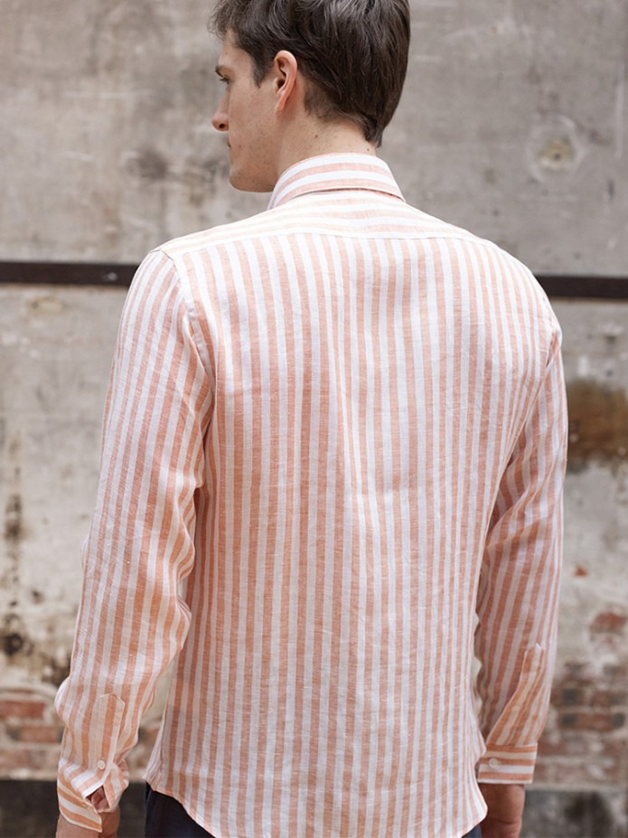 CAMICIA IN LINO A RIGHE - ARANCIONE