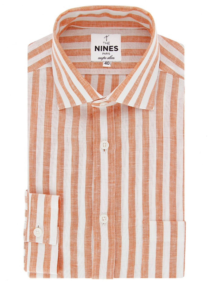 CHEMISE EN LIN À RAYURES - ORANGE