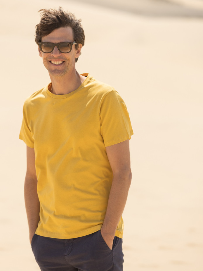 T-shirt in lino e cotone biologico Giallo