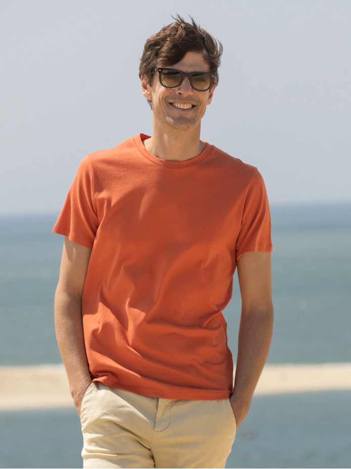 T-shirt in lino e cotone biologico Terracotta