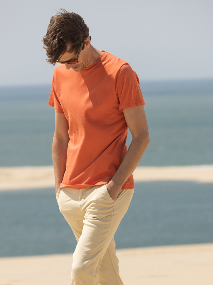 T-shirt in lino e cotone biologico Terracotta