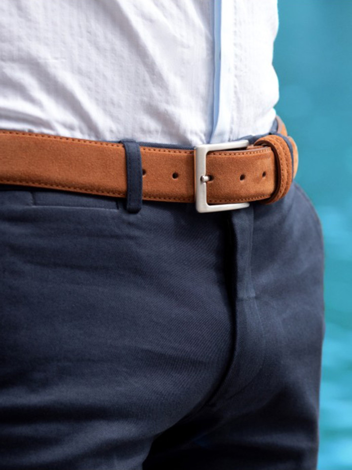 Cintura cognac in pelle scamosciata - Lino