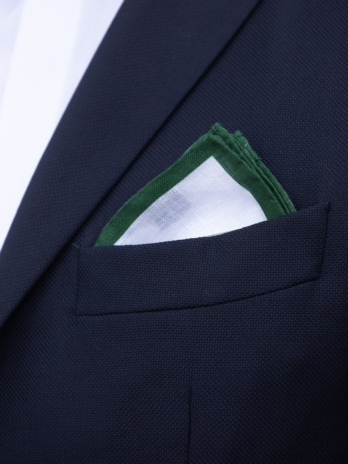 Pochette da taschino in lino bianco con orlo verde inglese