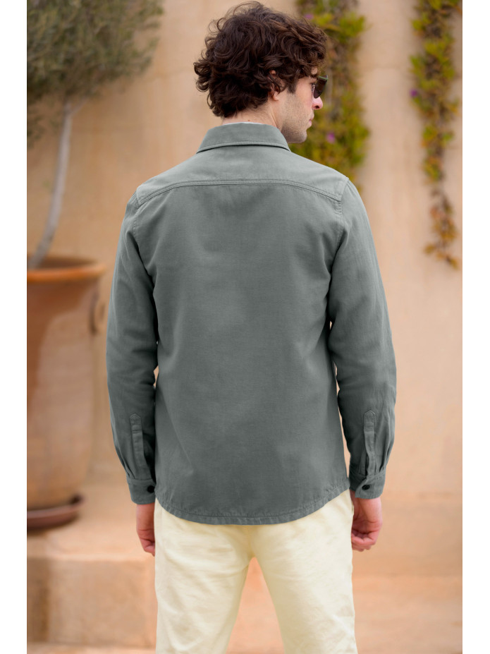 Surchemise vert kaki lin coton