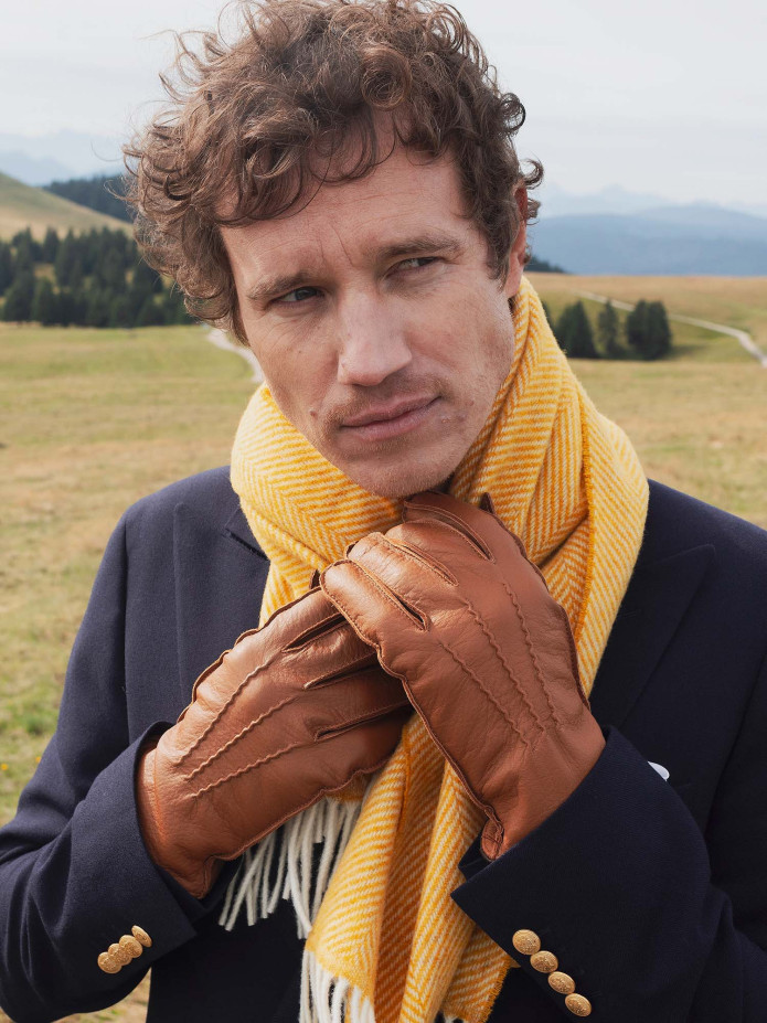 guanto touch in pelle cognac