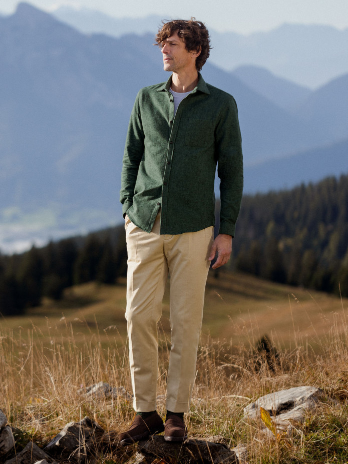 Camicia verde in flanella spessa con colletto italiano