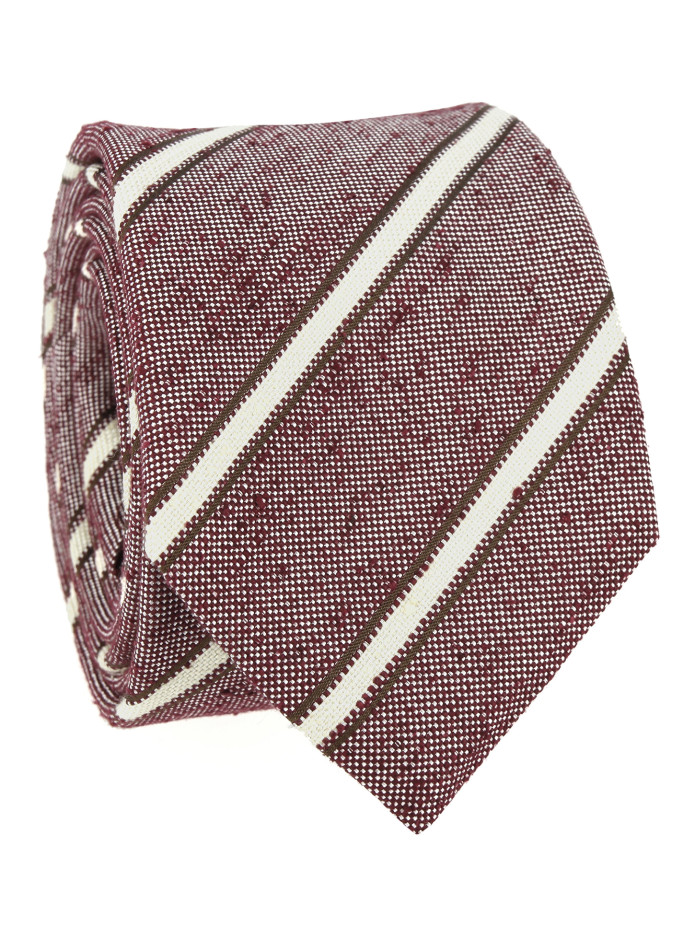 Cravatta rosso bordeaux a righe beige
