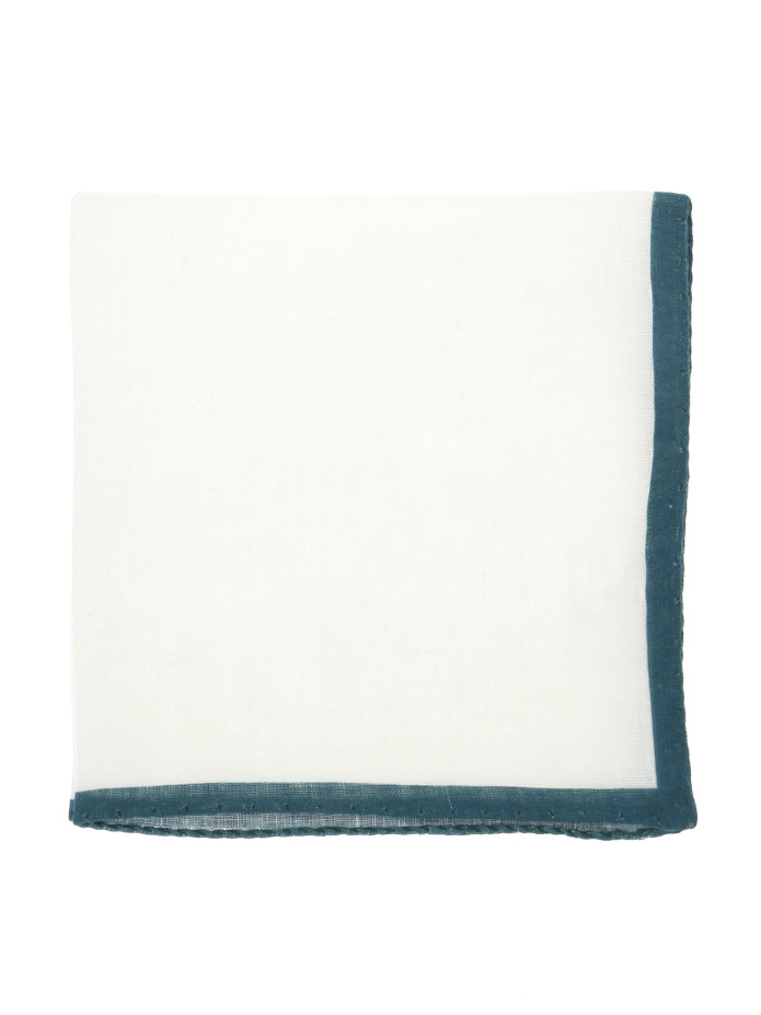 Pochette da taschino in lino bianco con orlo verde timo