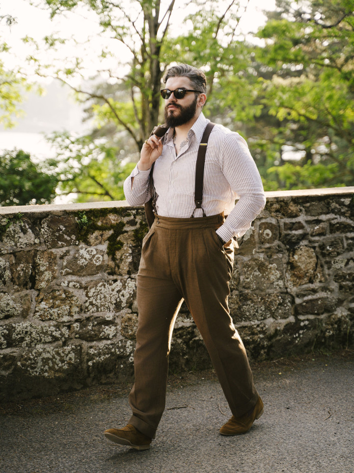 Bretelle da uomo marroni con bottoni