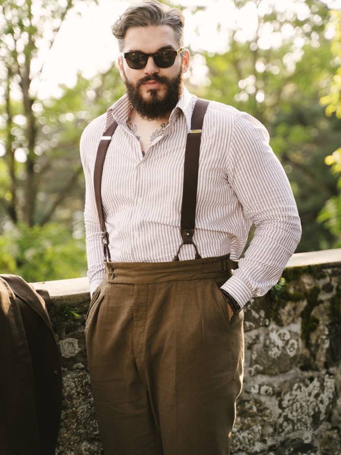 Bretelle da uomo marroni con bottoni
