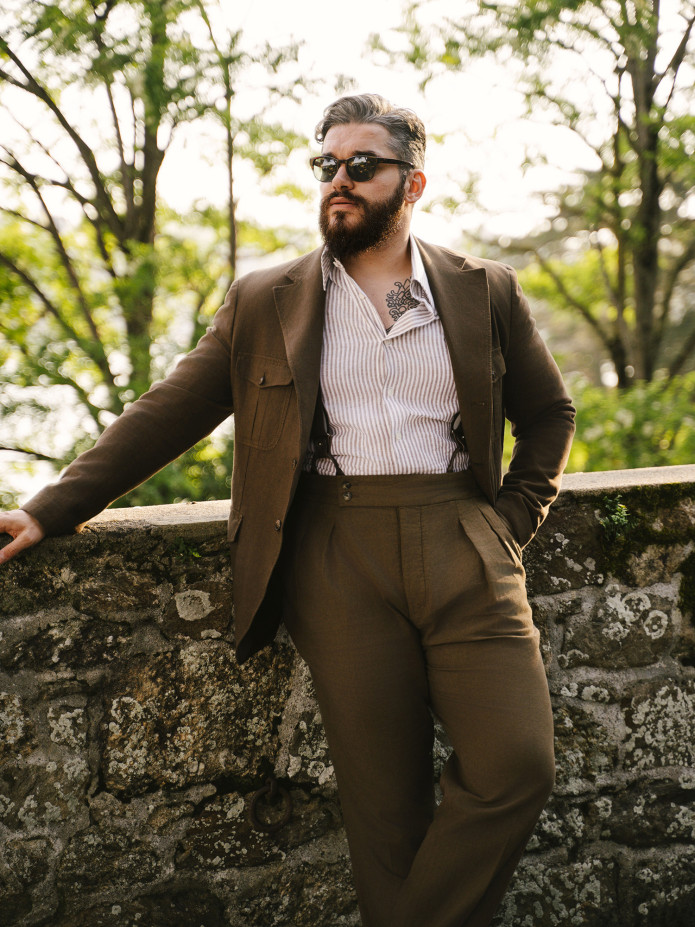 Bretelle da uomo marroni con bottoni