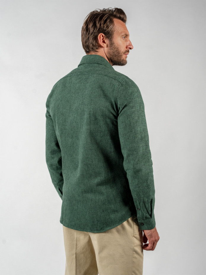 Camicia verde in flanella spessa colletto italiano