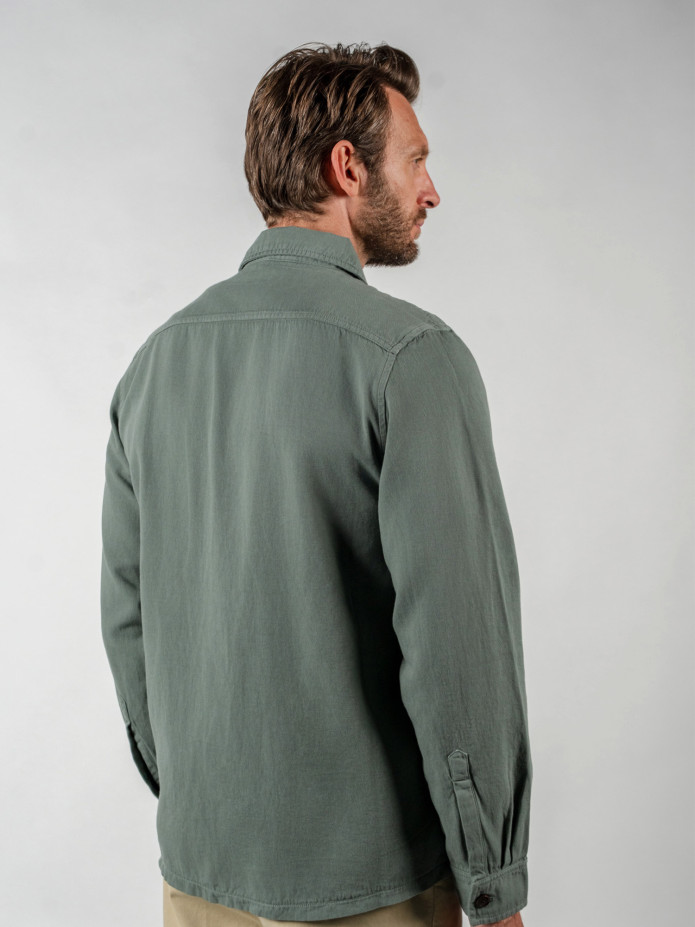 Camicia-giacca verde kaki lino cotone