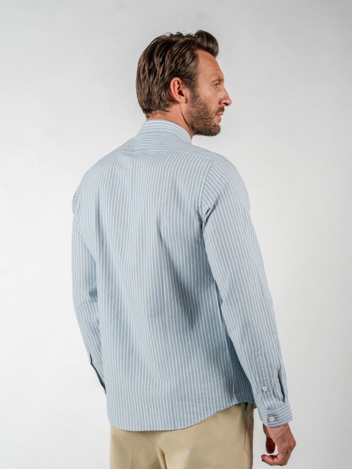 Camicia collo alla coreana in oxford giapponese a righe azzurre