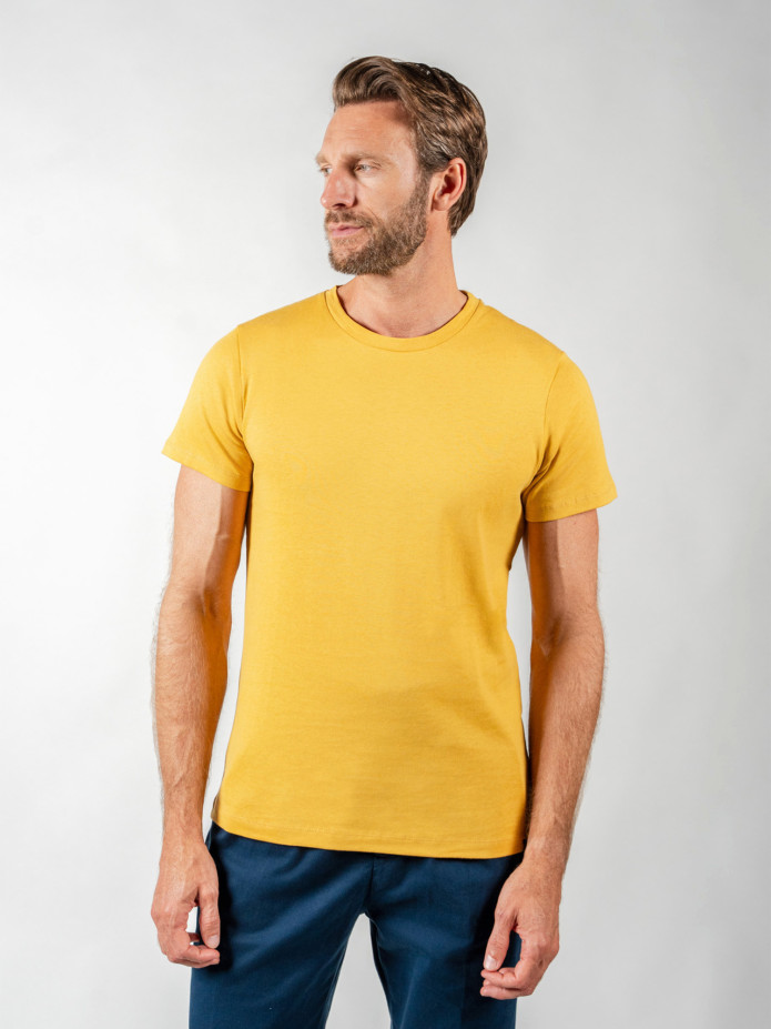 T-shirt in lino e cotone biologico gialla