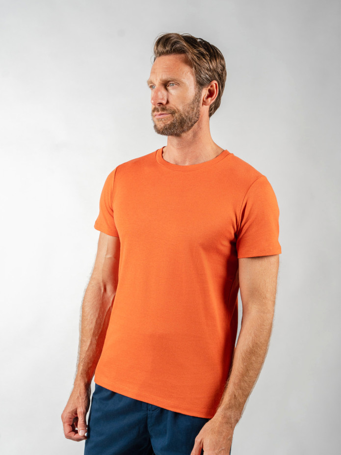 T-shirt in lino e cotone biologico terracotta