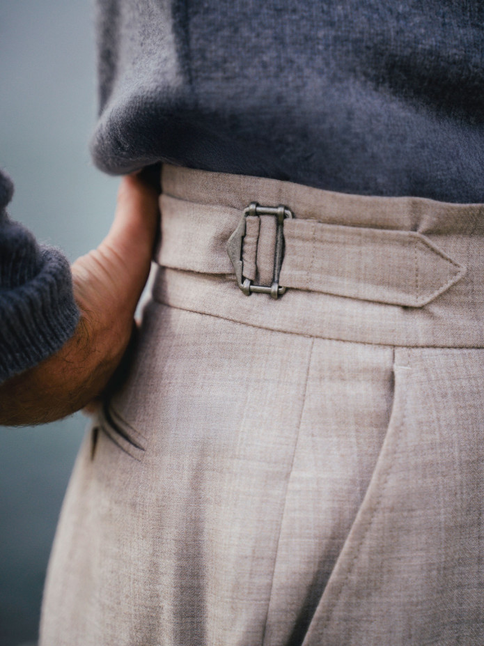 Pantaloni a vita alta in flanella beige