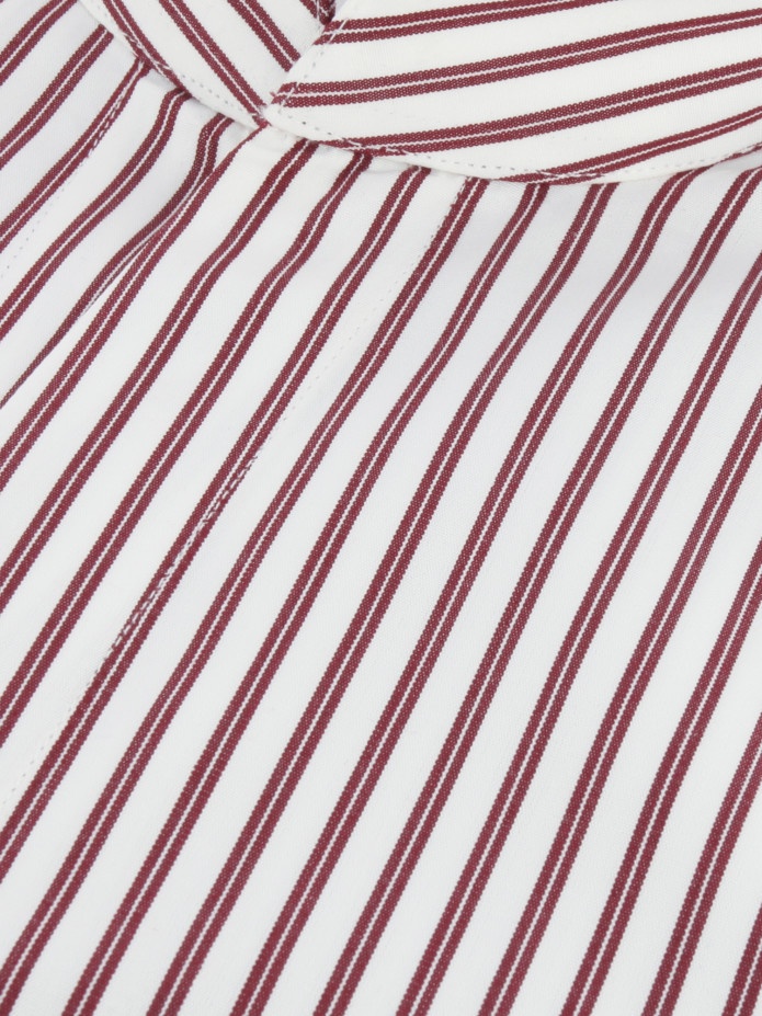 Camicia collo dritto aperto in popeline a righe bordeaux
