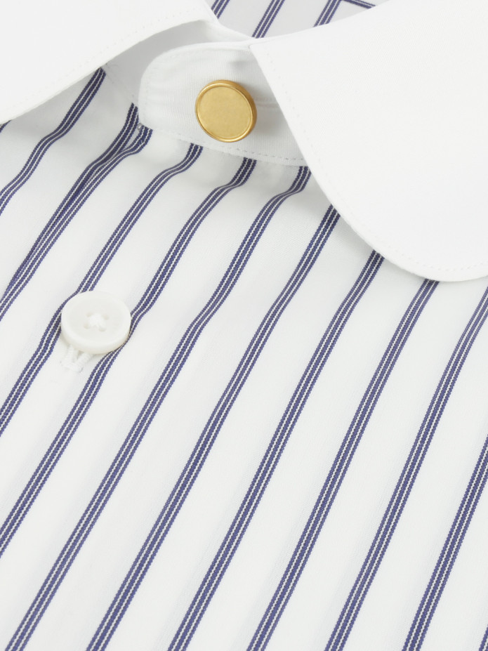 Camicia con colletto tondo a triple righe blu navy