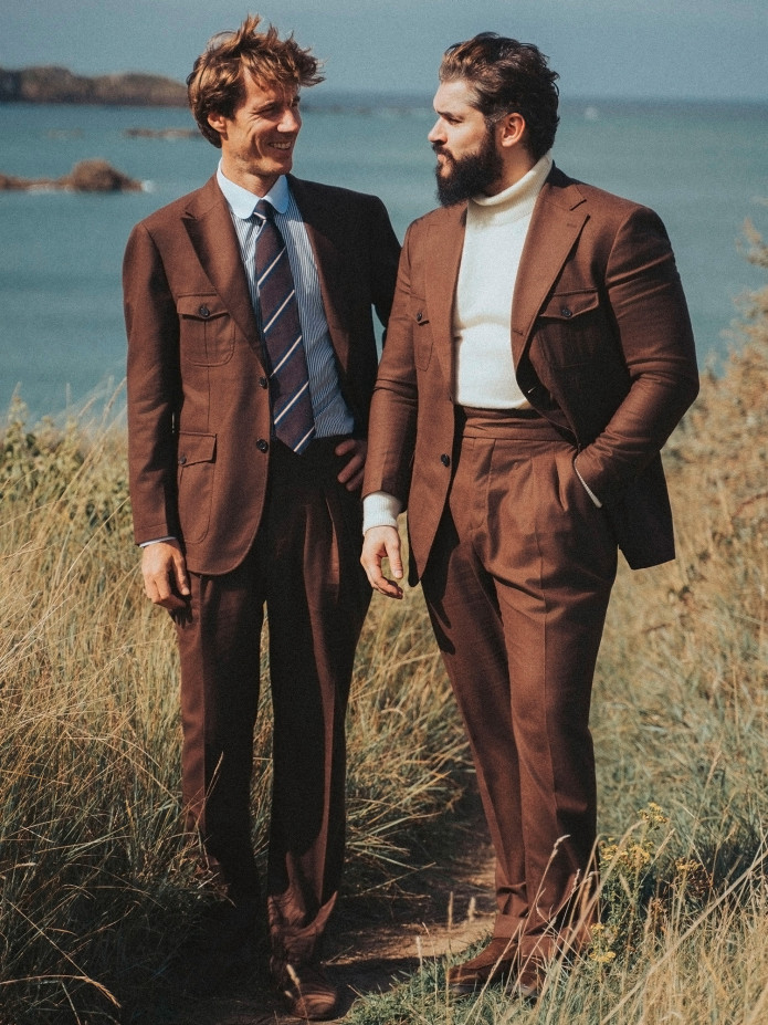 Pantalone a vita alta in flanella marrone Litha