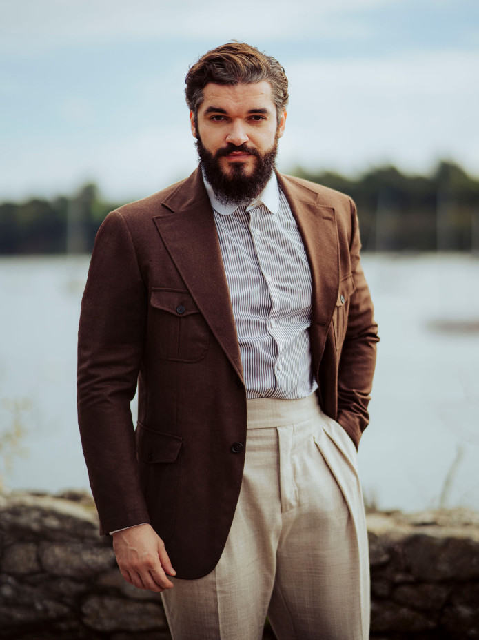 Pantalone vita alta in flanella beige Litha - The Nines