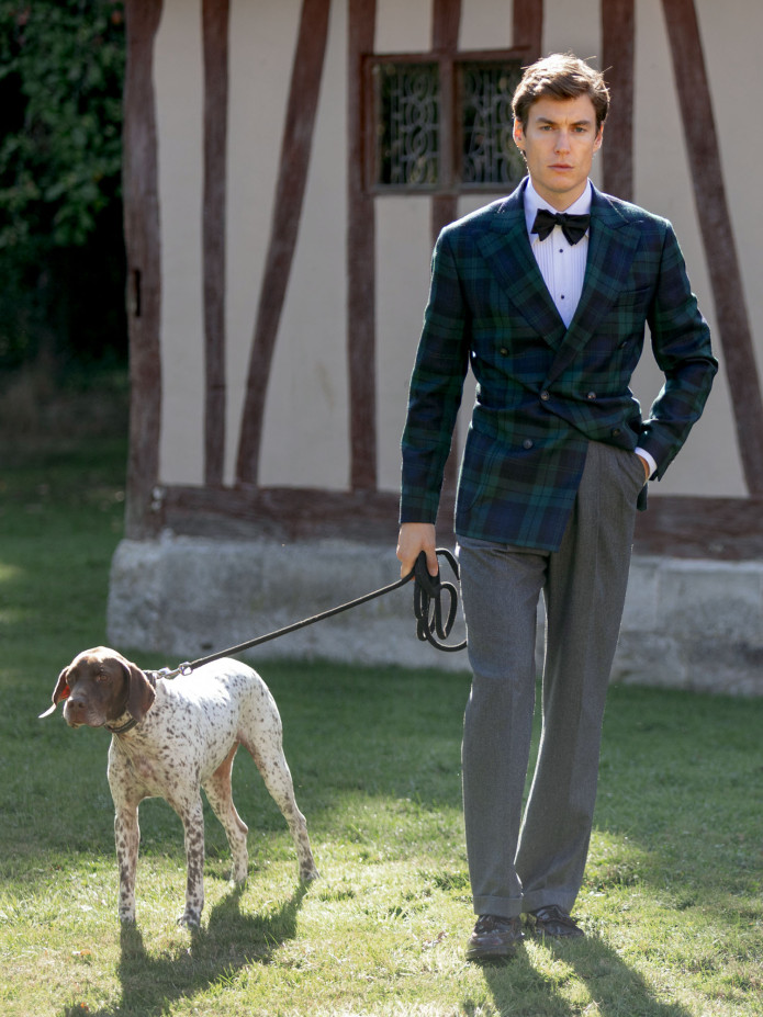 Blazer croisé en tartan Blackwatch bleu marine