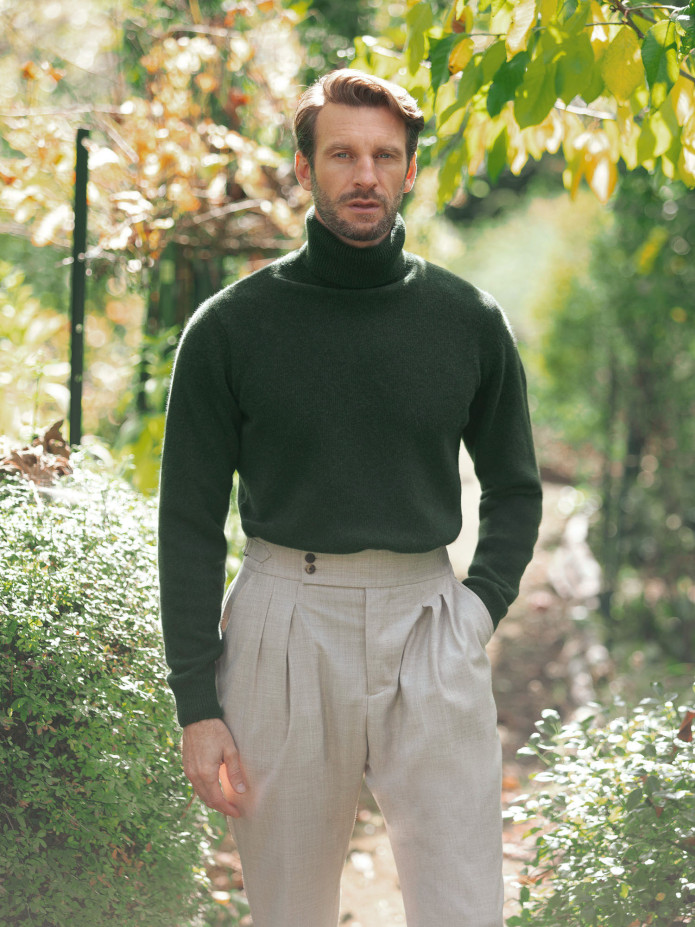 Pantaloni a vita alta in flanella beige Litha