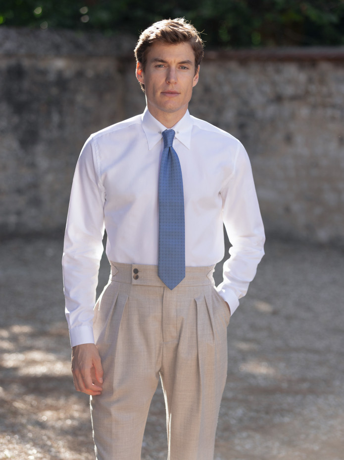 Pantaloni a vita alta in flanella beige Litha