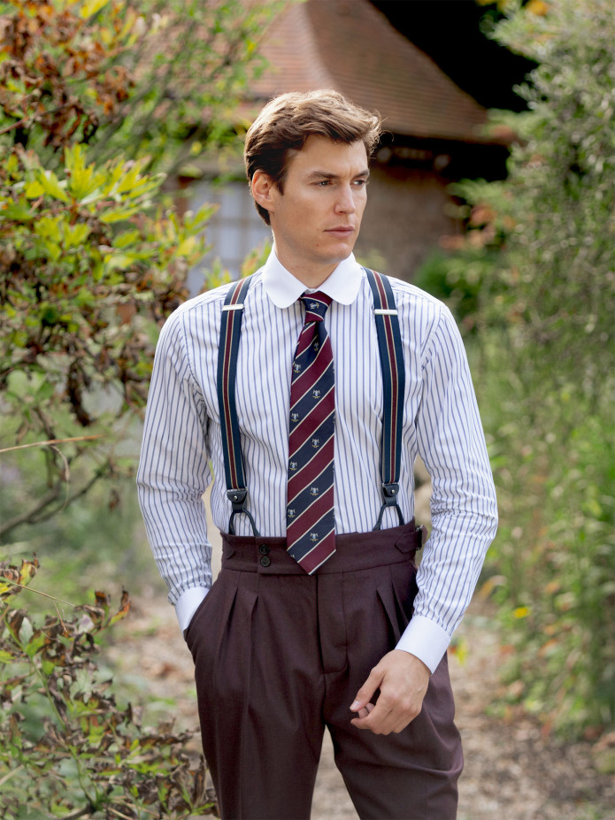 Camicia con colletto tondo a triple righe blu navy