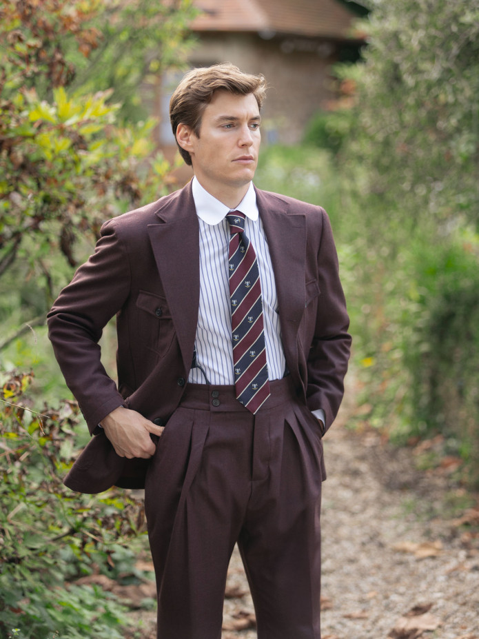 Camicia con colletto tondo a triple righe blu navy
