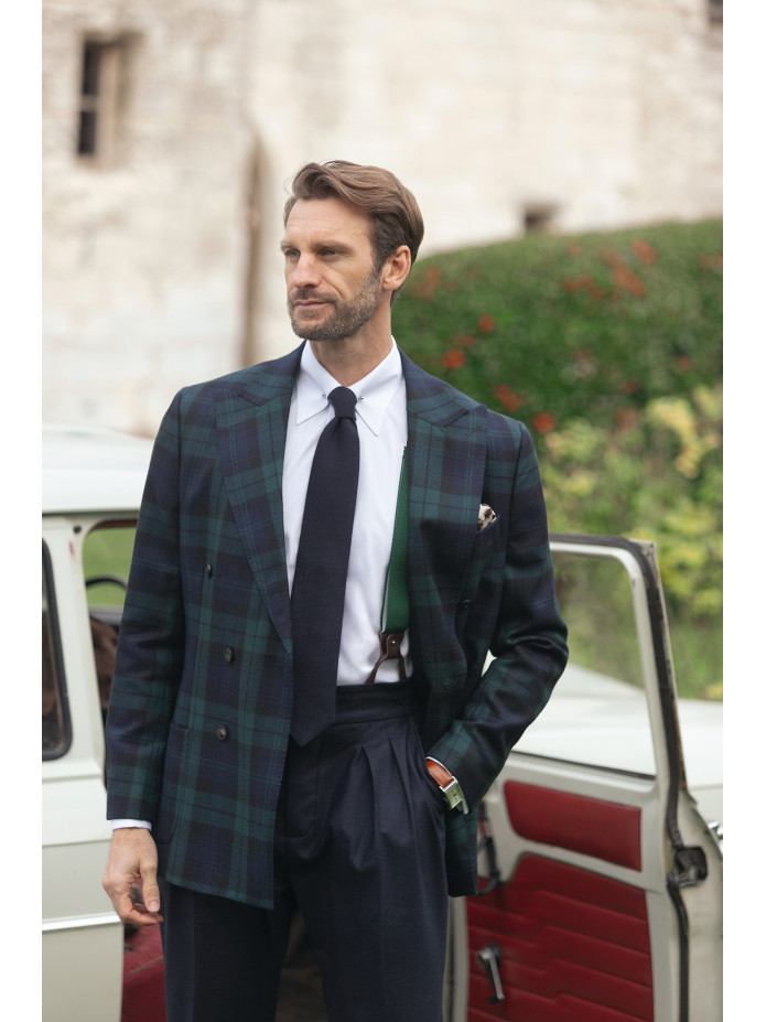 Blazer croisé en tartan Blackwatch bleu marine