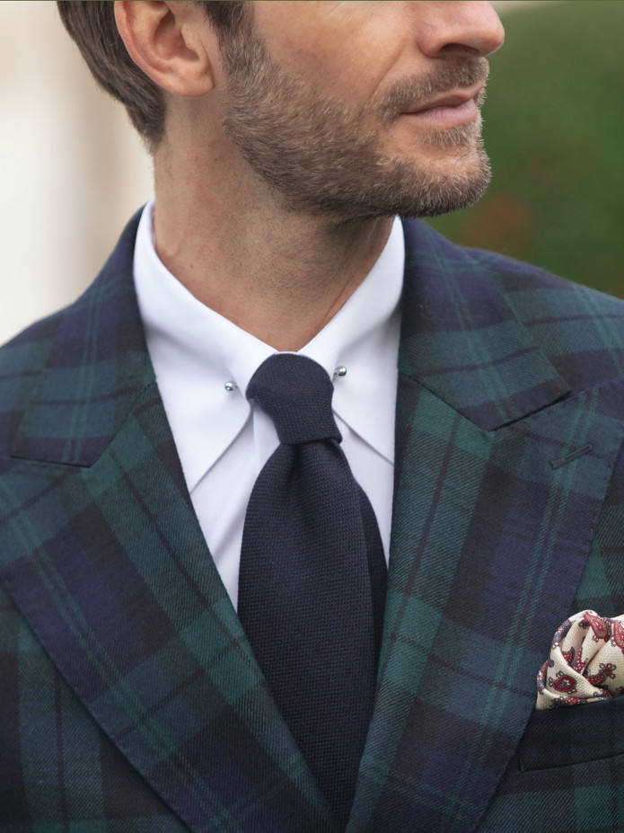 Blazer croisé en tartan Blackwatch bleu marine