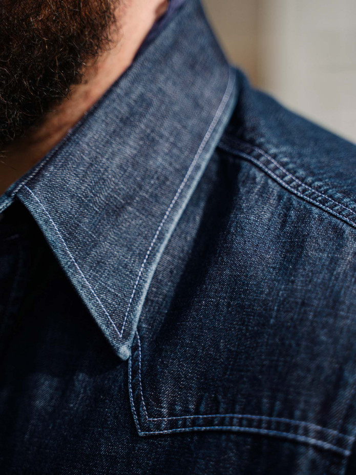 Camicia western collo classico in denim grezzo Bronson