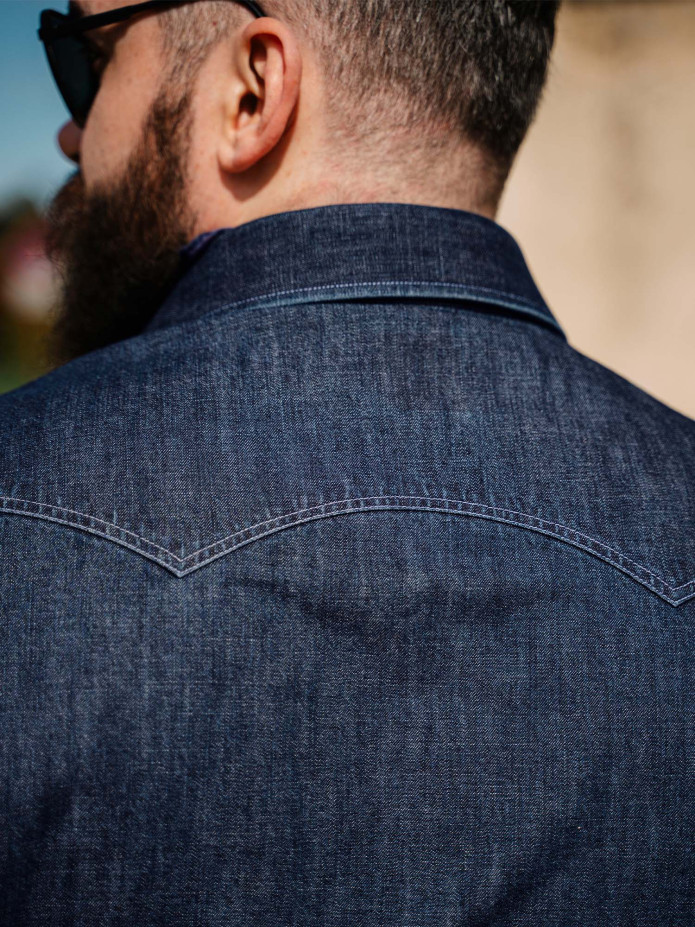 Camicia western collo classico in denim grezzo Bronson
