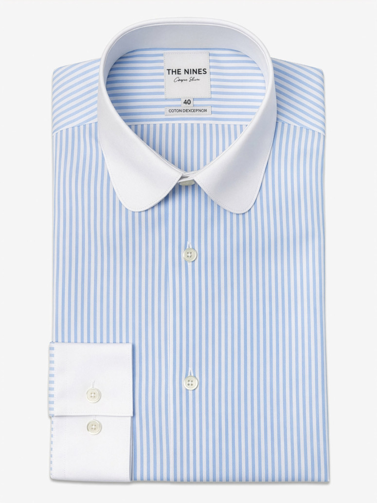 Camicia Collo Rotondo a Righe Celeste