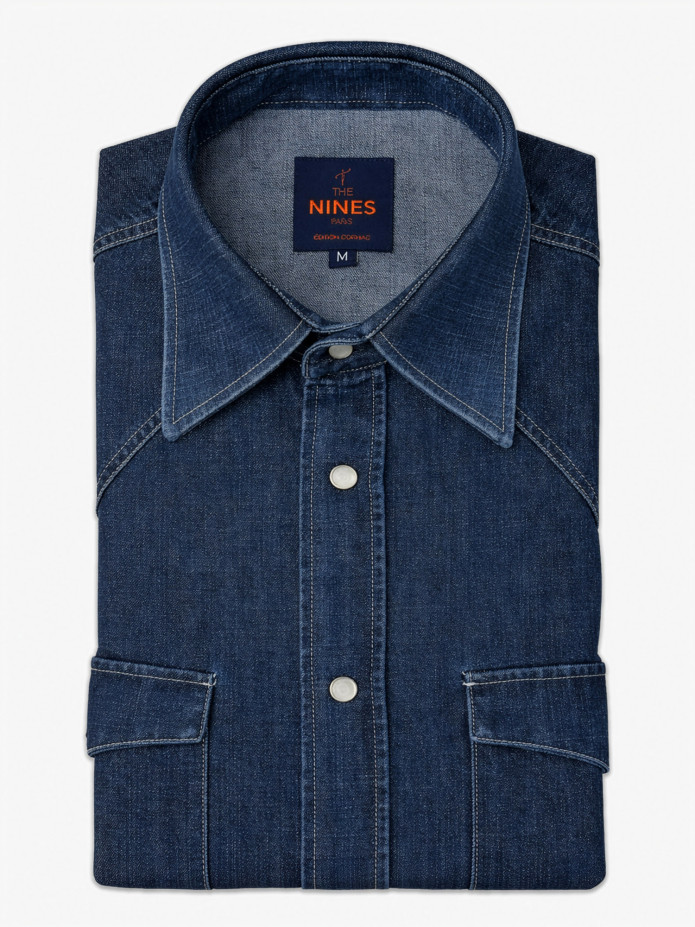 Camicia western collo classico in denim grezzo Bronson