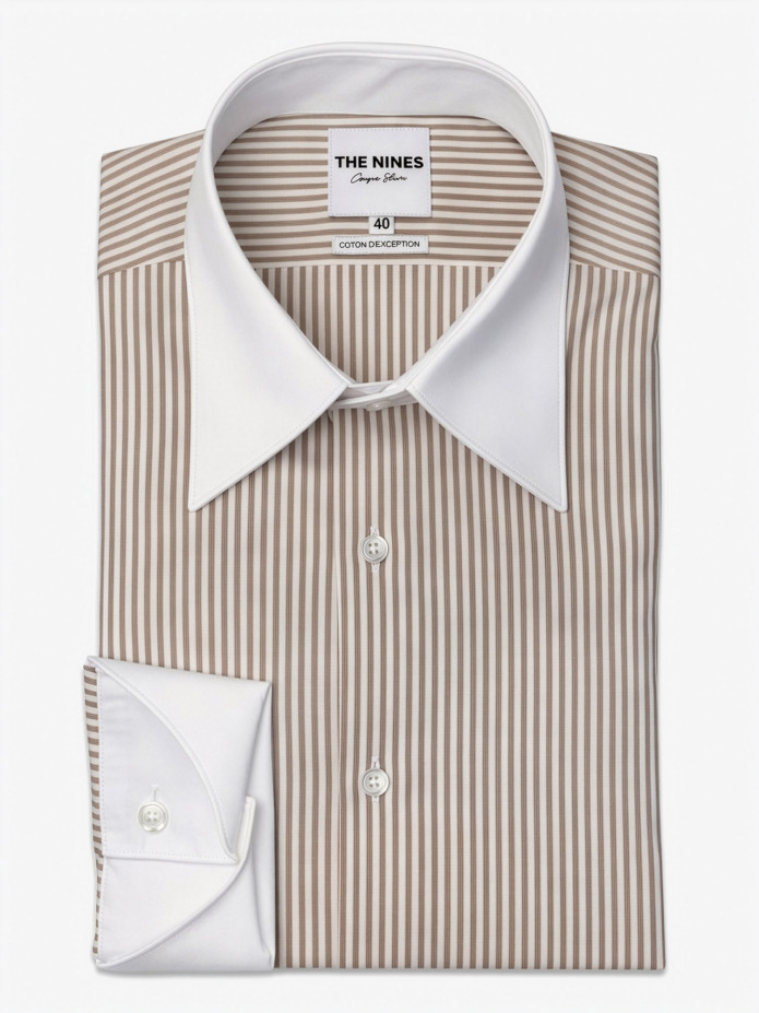 Camicia Francese a Righe Beige