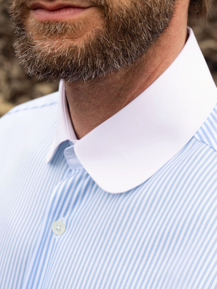 Camicia collo tondo (club) a righe celeste