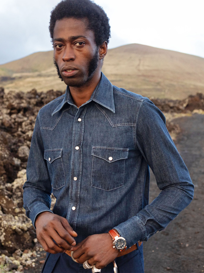Camicia western collo classico in denim grezzo Bronson