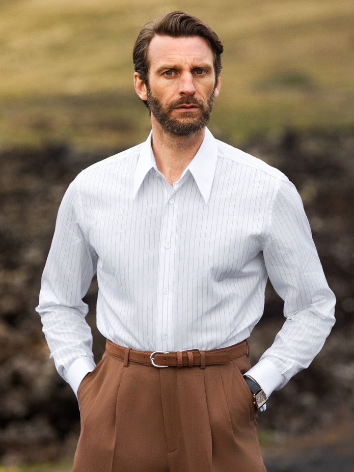 Camicia Collo a Punta a Righe Sottili