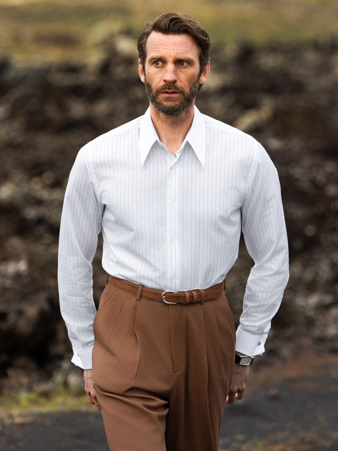 Camicia Collo a Punta a Righe Sottili