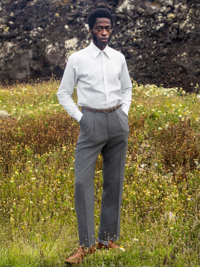 Pantalone vita alta in lana estiva grigio Faro