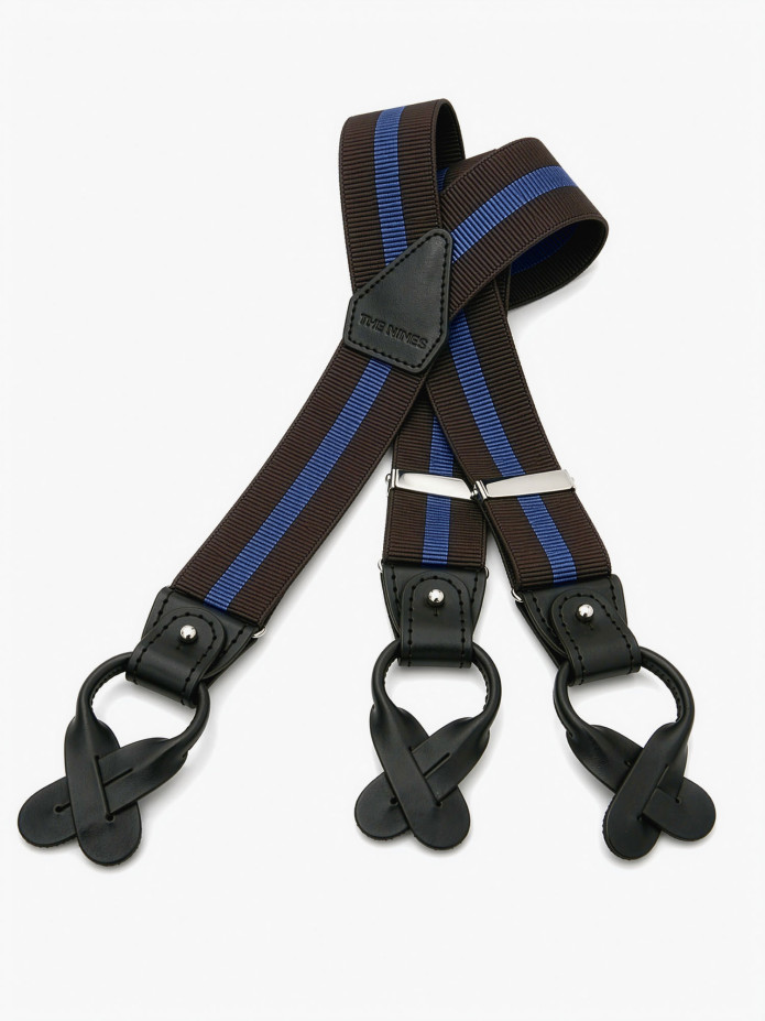 Bretelle uomo rigate marrone e blu a bottoni