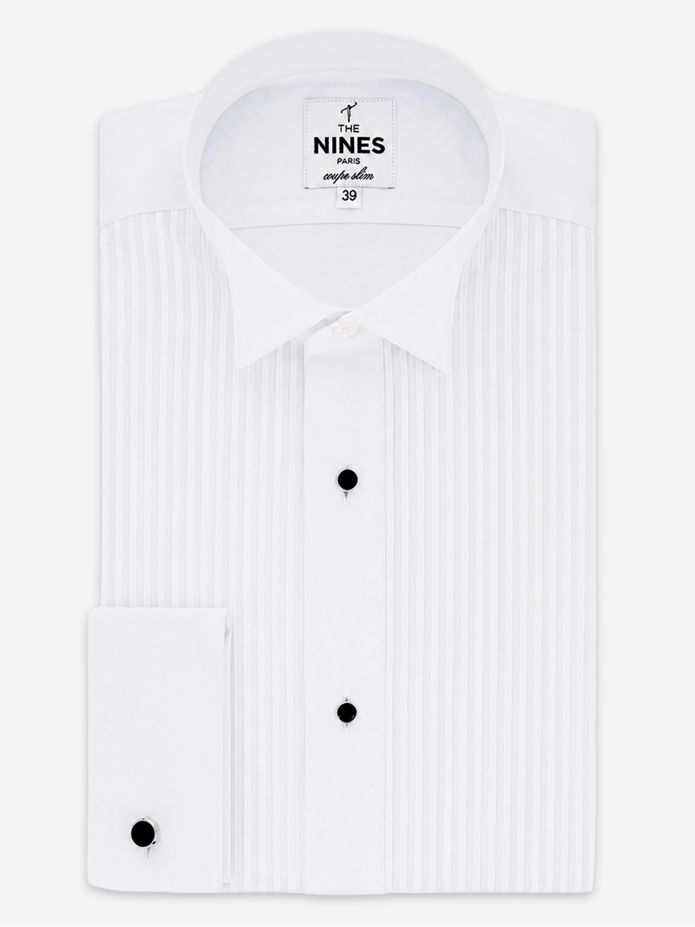 Camicia smoking collo spezzato con plastron