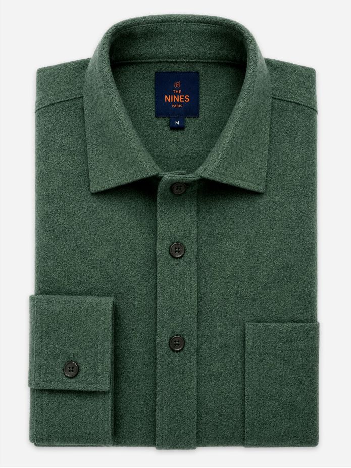 Camicia verde in flanella spessa collo italiano