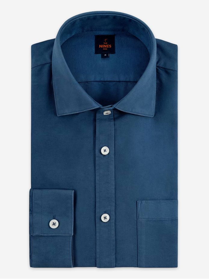 Camicia collo italiano in oxford biologico blu tempesta