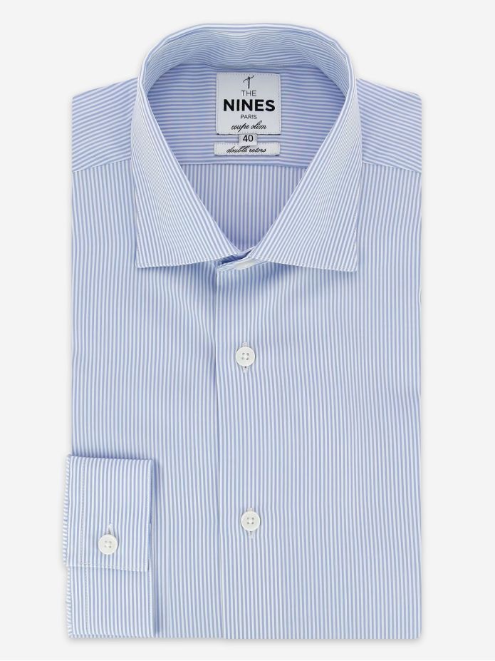 Camicia collo italiano a righe azzurro